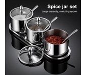 1/2/3 piezas Tarro de condimento Recipiente de azúcar de acero inoxidable con tapa de vidrio y cuchara Encimera de cocina Cafetera Azucarero para sal Especias Miel 1pc