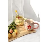 Taza de café con leche y desayuno con diseño de hada y cerezas, hecha a mano, pintada a mano, regalo para el hogar