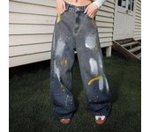 Pantalones vaqueros para hombre Ins Jeans Pantalones rotos para hombre Pantalones rectos de pierna recta Harajuku Pantalones rectos sueltos de moda de primavera S azul