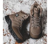 Botas de nieve de invierno para hombre, zapatillas de deporte de cuero impermeables, botas muy cálidas para hombre, Botas de senderismo para exteriores, zapatos de trabajo 39 negro