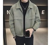 Chaqueta de lana coreana de moda para hombre - Abrigo corto y grueso de otoño/invierno 2XL verde