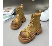 Botas de nieve hasta el tobillo de ante con plataforma de moda para mujer, zapatos de tacón alto de marca, zapatillas informales, zapatillas de deporte de tendencia para invierno 2025, botas para correr con cordones para mujer 35 caqui
