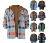 Camisa a cuadros con botones y forro acolchado para hombre, agrega terciopelo para mantener la chaqueta abrigada con capucha L