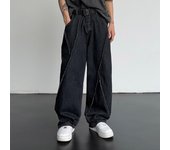 Pantalones vaqueros desgastados de hip hop para hombre, pantalones vaqueros de retazos rotos, pantalones casuales holgados de gran tamaño para hombre, pantalones de pierna ancha S negro