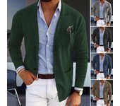 Chaqueta de traje para hombre, color liso, con solapa, manga larga, diseño de botonadura sencilla, con bolsillos, parte delantera abierta, ropa de trabajo de negocios M negro