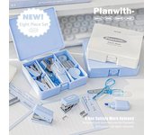 1 caja de herramientas multifuncional de eficiencia, 8 piezas, máquina perforadora, grapadora, tijera, máquina de cinta, libro de contabilidad manual blanco