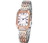Reloj de cuarzo analógico de acero inoxidable cuadrado romano para viajar al trabajo o como regalo de moda en plata para novia, reloj de mujer sencillo, elegante y bonito. plata