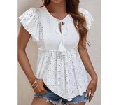 Top con flecos de jacquard ahuecado nuevo de verano para mujer de talla grande S blanco