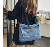 Bolso de hombro de mezclilla vintage Bolso de lona de gran capacidad para mujer azul oscuro
