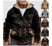 Sudadera con capucha y cremallera de invierno para hombre, con bolsillo de parche, chaqueta informal L marrón