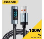 Essager 7A 100W USB C Cable de carga rápida pantalla Digital codo tipo C Cable para Huawei Mate60 Pro Xiaomi Samsung Vivo Cable de datos 1m gris