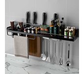 Estante de almacenamiento de cocina, estantes de especias montados en espacio, estante de almacenamiento multifuncional de aluminio, estante de cocina, organizador de cocina 50cm negro