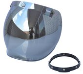 Visera de burbuja para casco de motocicleta, lente de parabrisas con soporte abatible para cascos abiertos de 3 botones transparente