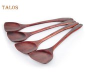 Espátula de cocina con mango largo de madera, cuchara, pala mezcladora, utensilio de cocina marrón
