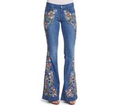 Vaqueros de mujer europeos y americanos Vaqueros acampanados lavados ajustados bordados XXXXL azul claro