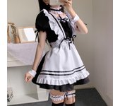 Nueva moda para mujer, traje de sirvienta, disfraz de Cosplay, lazo, bonito cuello de muñeca, Vestidos de Lolita, Vestidos de manga corta, bata de Lolita, vestido de baile, disfraz XXXXXL negro