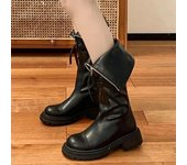 Botas de moto con decoración de metal a la moda para mujer, botas hasta el tobillo con plataforma de cuero PU para mujer, botas vintage de otoño con hebilla de cinturón antideslizante para mujer 35 negro