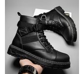 Botas negras baratas para hombre, zapatos de otoño e invierno, botines de plataforma para hombre, botas de cuero casuales de moda, botas de herramientas para motocicleta para hombre 39
