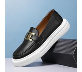 Mocasines de cuero negros originales para hombre, zapatos casuales sin cordones con plataforma a la moda, mocasines de diseñador cómodos y transpirables para mujer 35