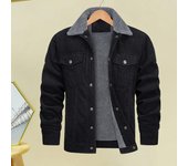 Chaqueta de otoño-invierno para hombre, suave, gruesa, de felpa, de manga larga, con solapa, de un solo pecho, holgada, con bolsillos laterales, botones informales, abrigo de longitud media para hombre M negro