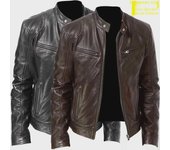 Chaquetas de cuero sintético para hombre, estilo europeo y americano: chaquetas de moto con cuello alto para primavera y otoño, disponibles en tallas grandes. L café