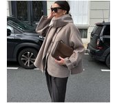 Chaqueta corta elegante con cuello de bufanda para mujer, chaqueta informal holgada de un solo pecho de color liso, ropa de abrigo elegante de otoño e invierno para mujer L caqui