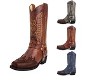 Botas vaqueras de mujer de cuero antideslizantes, sin cordones, con punta redonda y hebilla y tacón bajo 38 marrón