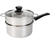 Vaporera Wahei Freiz de acero inoxidable de 18 cm, compatible con IH, colador de gas, olla de una mano, Umiya de dos niveles, 2,2 L, RB-3256 plata