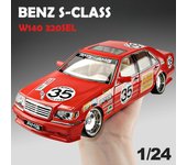 Nuevo modelo de coche clásico Benz W140 320SEL a escala 1/24 fundido a presión con caja de exhibición de luz LED, juguete de coche en miniatura coleccionable, regalo para niños rojo