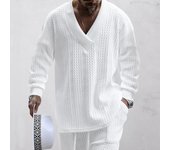 Sudadera de punto para hombre, informal, con cuello en V y manga larga, para invierno y otoño, ropa para hombre 2XL negro