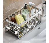 Organizador de escurridor de fregadero de cocina, estante de acero inoxidable con autodrenaje, soporte para esponja y jabón, toallero y cesta para filtro.