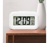 Mini reloj despertador digital a pilas, temperatura, fecha, semana, luz de fondo, función de repetición, silenciador, reloj de mesa, reloj LCD con cuenta regresiva de 12/24 horas blanco
