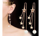 Pendientes de oro rosa de longitud media, temperamento, decoración de oreja simple blanco