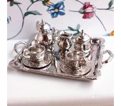 Juego de bandeja para té y café de Metal plateado, miniaturas para casa de muñecas, vajilla, 10 Uds., 1:12 as described plata