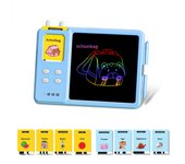 Tarjetas Flash parlantes, tableta de escritura 2 en 1, tablero de dibujo LCD educativo para niños, habla sensorial para autismo azul