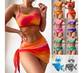 Traje de baño de 3 piezas con encaje degradado, falda de playa, bañador sexy para mujer, traje de baño para nadar, ropa de playa de verano para mujer S