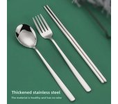 Juego de cuchara y tenedor coreanos de acero inoxidable 304 con palillos - Vajilla de calidad alimentaria para adultos