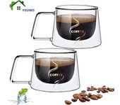 Taza de café de vidrio de doble pared de 200 ml, resistente al calor, para espresso, con aislamiento térmico, para café con leche, capuchino, té y agua. 200-220ml