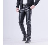 Pantalones finos de cuero para hombre, pantalones estilo motero, Color a la moda, elásticos, ajustados, de PU, resistentes al viento, impermeables 28 negro