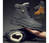 Botas de tobillo para exteriores de cuero genuino para hombre, cálidas y suaves, con forro de felpa, para nieve 39 negro