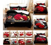 Juego de funda de edredón con rosas rojas, tamaño Queen, King y Full 3D, juego de cama con funda de almohada y flores, ropa de cama individual y doble 218x177cm 86x70in
