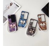 Pulsera con lazo de perlas y diamantes de imitación con estampado de conchas para fundas de teléfonos Samsung/OPPO/Huawei/Xiaomi zflip3