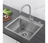 Fregadero de cocina cuadrado de 50*45CM en acero inoxidable de 1 seno - AURALUM - Cuadrado - Gris - Acero inoxidable 201 - Níquel cepillado