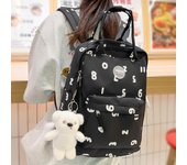 Mochila de nailon impermeable con estampado de letras para mujer, para ordenador portátil, libros, mochila de viaje para chica, mochila escolar a la moda para mujer, mochila para la universidad y el ocio No bear doll negro