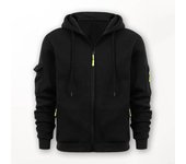Chaqueta con capucha y cordón de manga larga para hombre, color liso, con múltiples bolsillos, forro de felpa, gruesa y cálida, para deporte. XL gris