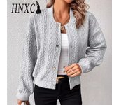 HNXC Chaquetas y abrigos de manga larga para otoño e invierno con estampado de color sólido informal vintage para mujer S blanco