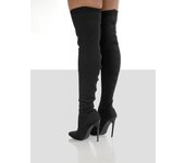 Calcetines de mujer por encima de la rodilla, botas de mujer de tejido elástico, zapatos de tacón alto sin cordones, botas largas de mujer con punta puntiaguda, talla 36-43 36 beige