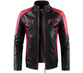 Chaqueta de cuero para hombre Chaqueta de cuero de moda del sudeste asiático para hombre Chaqueta de cuero de motociclista retro con cuello alto y bloques de color para hombre M