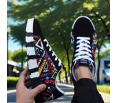 Zapatillas de lona con estampado de letras de grafiti para hombre: zapatillas informales con cordones, zapatillas para correr, zapatillas de tenis, zapatillas de baloncesto, cómodas. 39 blanco