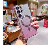 Para Samsung Galaxy S23 S22 Ultra S21 Plus / iPhone 14 13 12 11 Pro X XR XS max Magsafe Funda magnética de carga inalámbrica Tarjeta con purpurina Cubierta transparente iphone X Xs plata